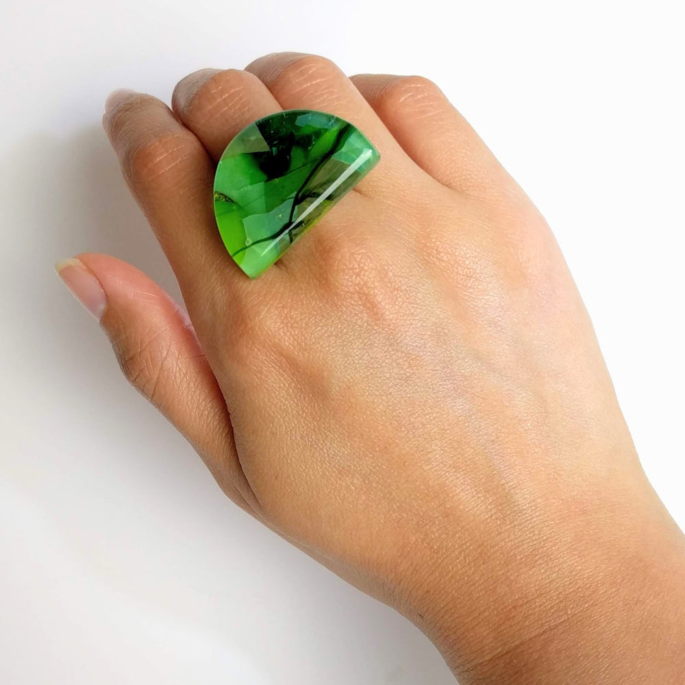 Bright Green Statement Ring Cocktail Ring Chunky Ring Big Bold Adjustable Ring Dichroic Ring