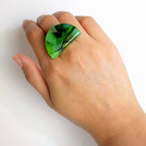 Bright Green Statement Ring, Cocktail Ring, Chunky Ring, Big Bold Adjustable Ring, Dichroic Ring