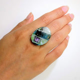 Blue And White Statement Ring, Cocktail Ring, Chunky Ring, Glass Ring, Big Bold Adjustable Ring