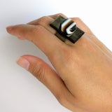 Black Gold Statement Ring, Cocktail Ring, Chunky Ring, Glass Ring, Big Bold Adjustable Ring