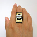 Black Gold Statement Ring, Cocktail Ring, Chunky Ring, Glass Ring, Big Bold Adjustable Ring