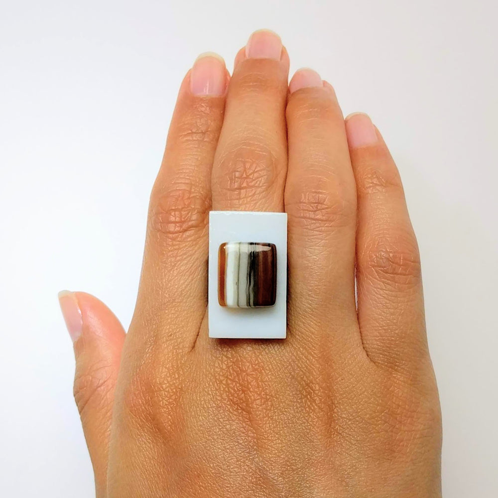 White And Amber Statement Ring, Cocktail Ring, Chunky Ring, Adjustable Ring, Minimal Ring