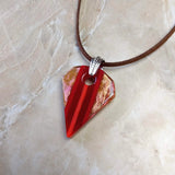 Red Orange Copper Stripe Jewel Geometric, Fused Glass Necklace, Fused Glass Pendant