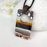 Brown Amber White Stone Sunset, Fused Glass Necklace, Fused Glass Pendant