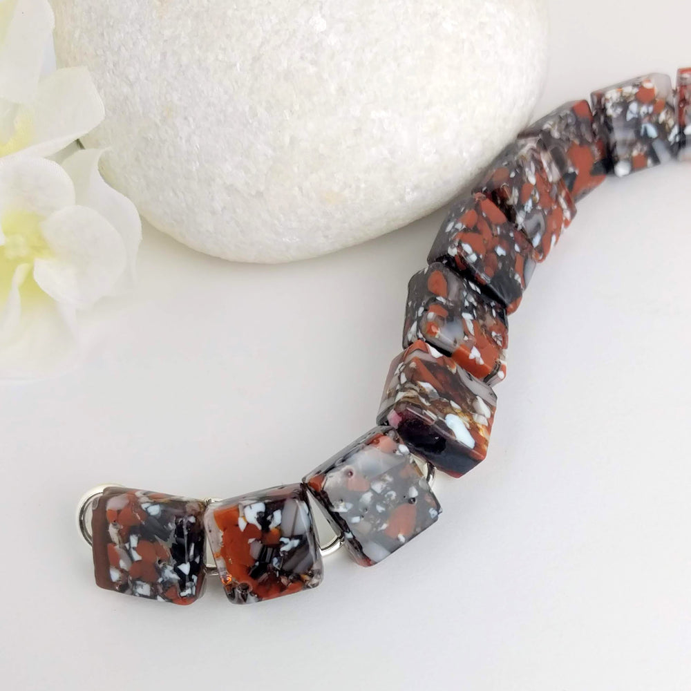 Black Brown White Sienna Link Bracelet, Dichroic Bracelet, Fused Glass Bracelet, Handmade Bracelet