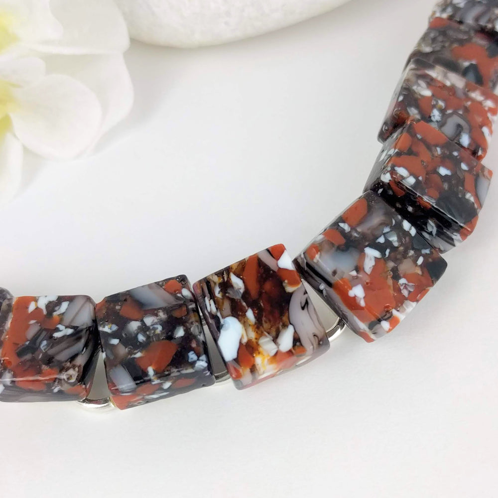 Black Brown White Sienna Link Bracelet, Dichroic Bracelet, Fused Glass Bracelet, Handmade Bracelet