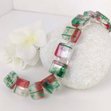 Red White Green Stripe Link Bracelet, Dichroic Bracelet, Fused Glass Bracelet, Handmade Bracelet