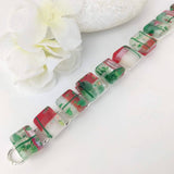 Red White Green Stripe Link Bracelet, Dichroic Bracelet, Fused Glass Bracelet, Handmade Bracelet