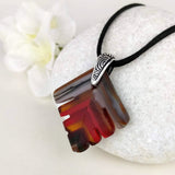 Brown Amber Red Southwest Feather, Fused Glass Necklace, Fused Glass Pendant, Fused Glass Jewelry