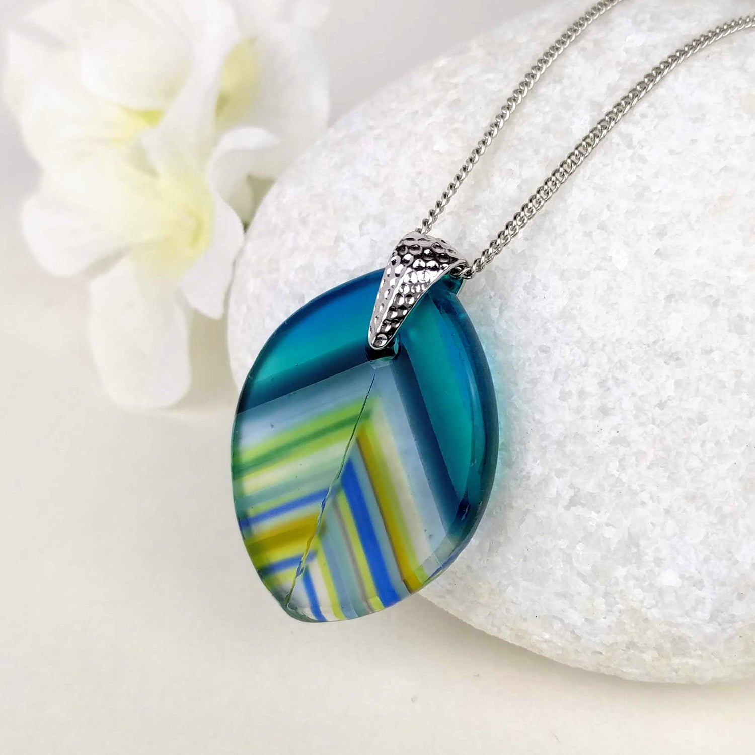 3 Small Square Design Handmade Mosaic Fused Glass Necklace – Intuita Shop
