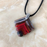 Brown Amber Red Southwest Feather, Fused Glass Necklace, Fused Glass Pendant, Fused Glass Jewelry