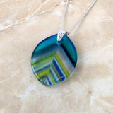 Aqua Clear Blue Stripe Leaf, Fused Glass Necklace, Fused Glass Pendant, Fused Glass Jewelry