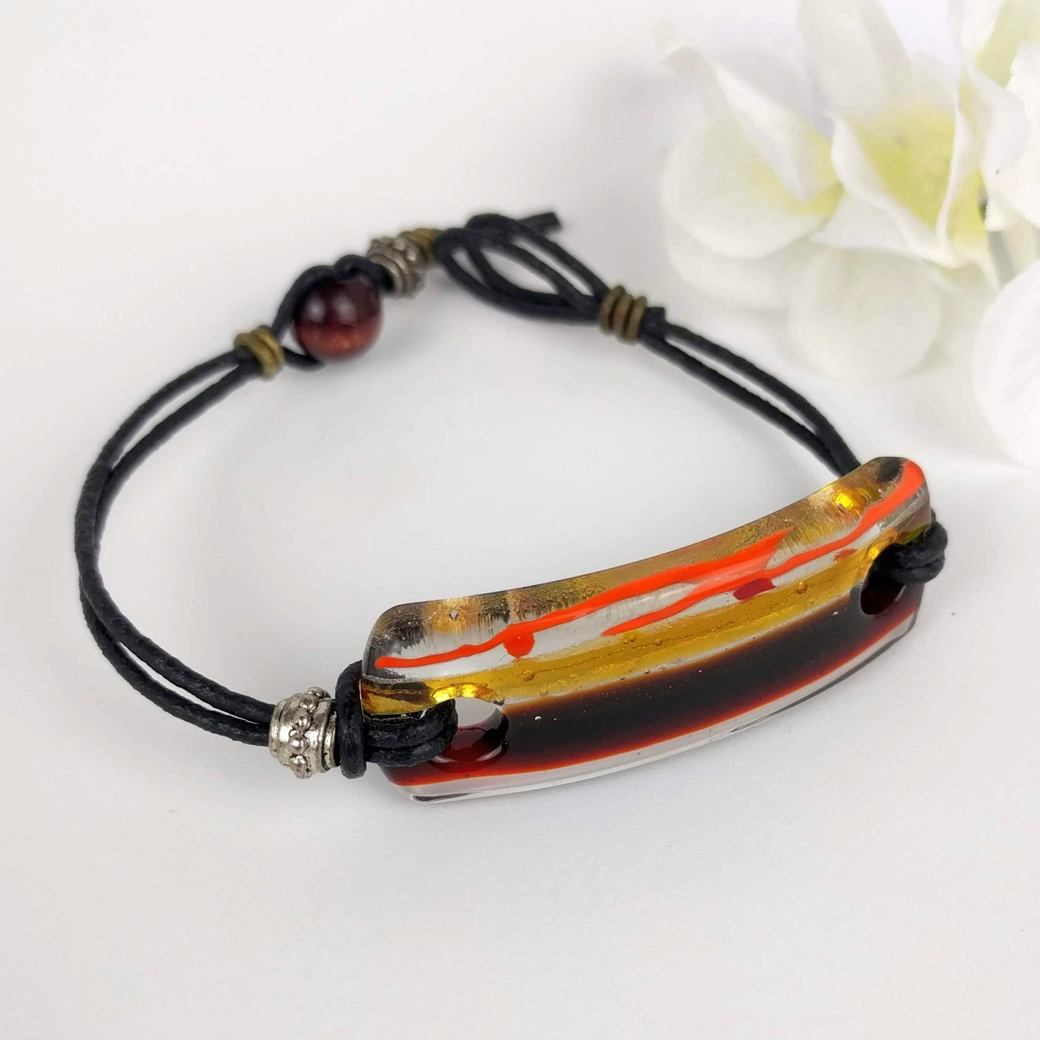 Amber Clear Brown, Fused Glass Bracelet, Handmade Bracelet, Glass Bar Bracelet, Glass Jewelry
