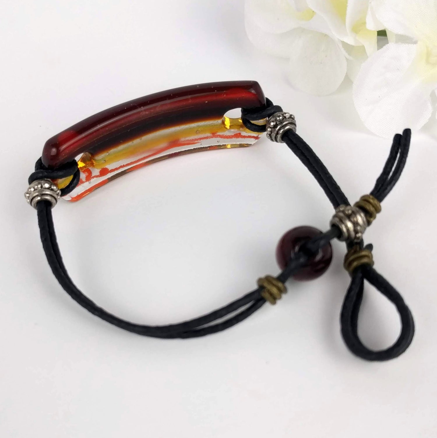 Amber Clear Brown, Fused Glass Bracelet, Handmade Bracelet, Glass Bar Bracelet, Glass Jewelry