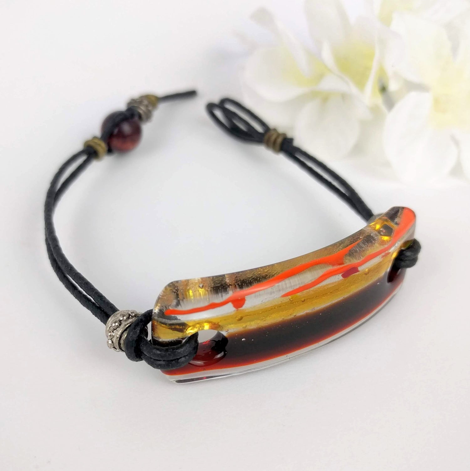 Amber Clear Brown, Fused Glass Bracelet, Handmade Bracelet, Glass Bar Bracelet, Glass Jewelry