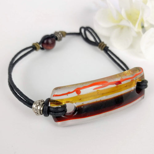 Amber Clear Brown, Fused Glass Bracelet, Handmade Bracelet, Glass Bar Bracelet, Glass Jewelry