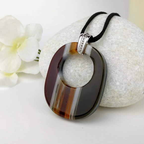 Amber Oval, Fused Glass Necklace, Fused Glass Pendant, Fused Glass Jewelry, Dichroic Glass