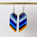 Aqua Blue Amber Dangle, Fused Glass Earrings, Handmade Earrings, Fused Glass Jewelry