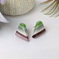 Lavender Green Stripe Drop Stud, Fused Glass Earrings, Unique Handmade Earrings, Fused Glass Jewelry