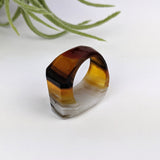 Dark Amber Gray Faceted Statement Ring, Cocktail Ring, Hand Carved Chunky Ring, Big Glass Ring