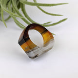 Dark Amber Gray Faceted Statement Ring, Cocktail Ring, Hand Carved Chunky Ring, Big Glass Ring
