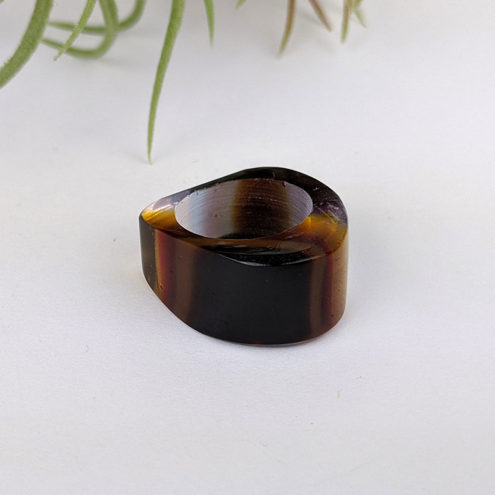 Amber Clear Lavender Statement Ring, Cocktail Ring, Hand Carved Chunky Ring, Modern Big Glass Ring