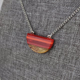 Red Copper Orange Stripe, Fused Glass Semi-Circle Necklace, Modern Minimal Geometric Necklace