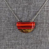 Red Copper Orange Stripe, Fused Glass Semi-Circle Necklace, Modern Minimal Geometric Necklace