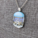 Aqua Turquoise Blue Seascape, Fused Glass Beach Necklace, Glass Pendant, Fused Glass Ocean Jewelry
