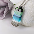 Aqua Turquoise Blue Seascape, Fused Glass Beach Necklace, Glass Pendant, Glass Ocean Jewelry