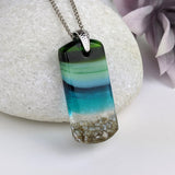Aqua Turquoise Blue Seascape, Fused Glass Beach Necklace, Glass Pendant, Glass Ocean Jewelry