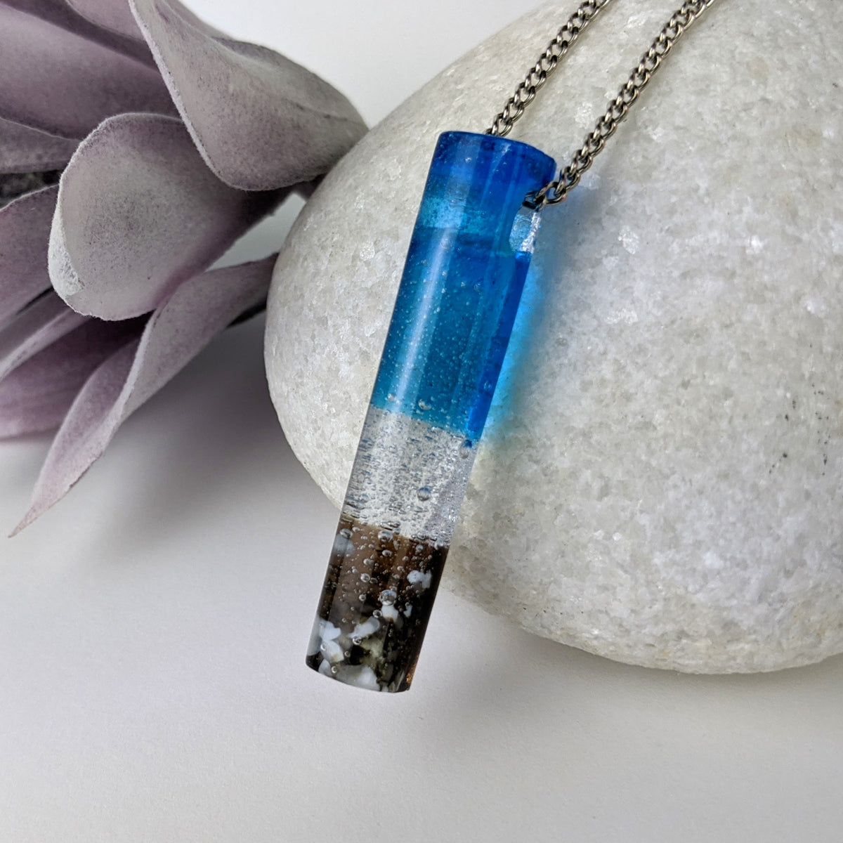 Bright Blue Sculpted Tube Bead Fused Glass Aquascape Necklace