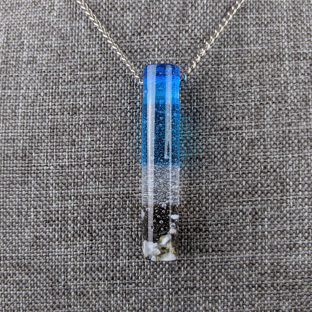 Bright Blue Sculpted Tube Bead Fused Glass Aquascape Necklace