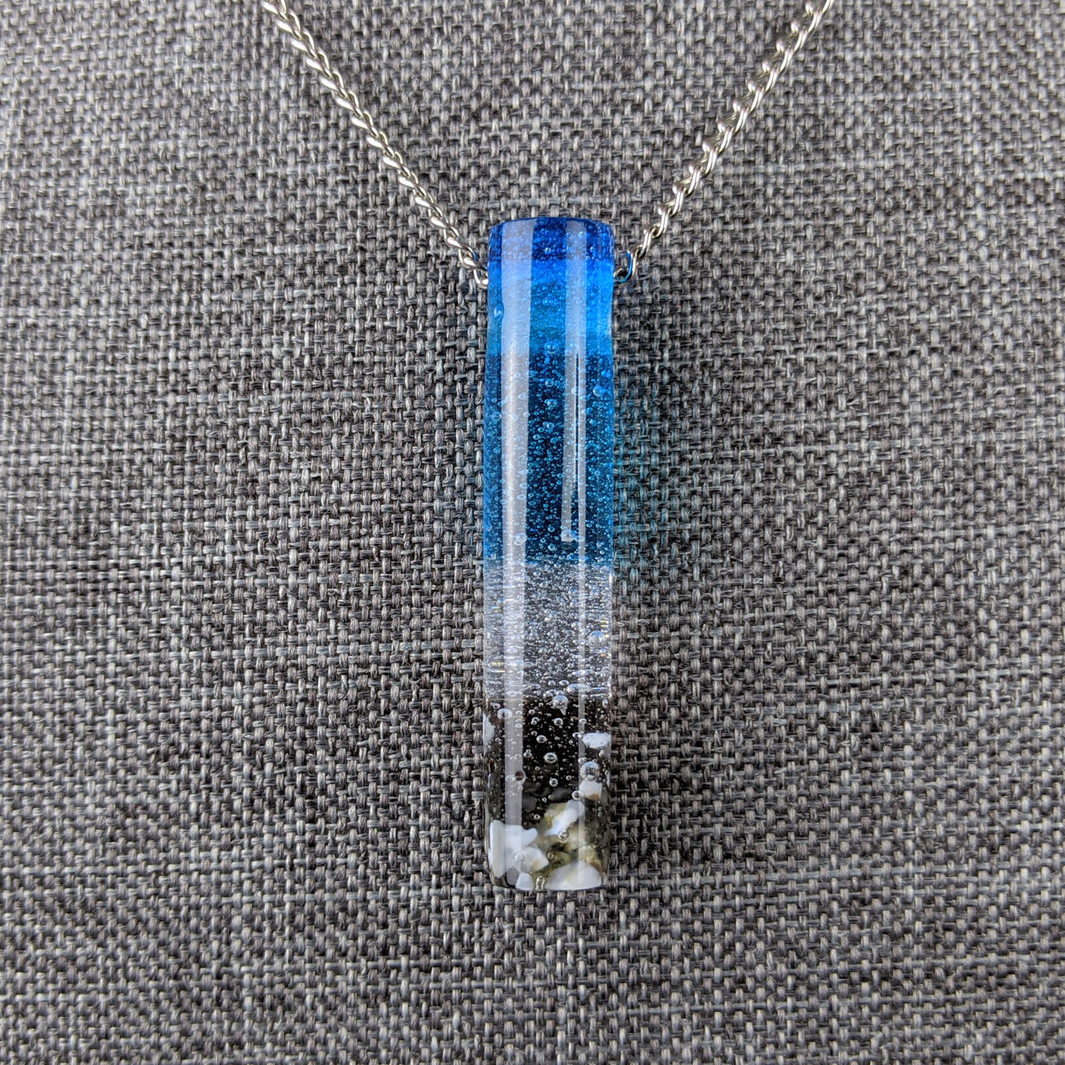 Bright Blue Sculpted Tube Bead Fused Glass Aquascape Necklace
