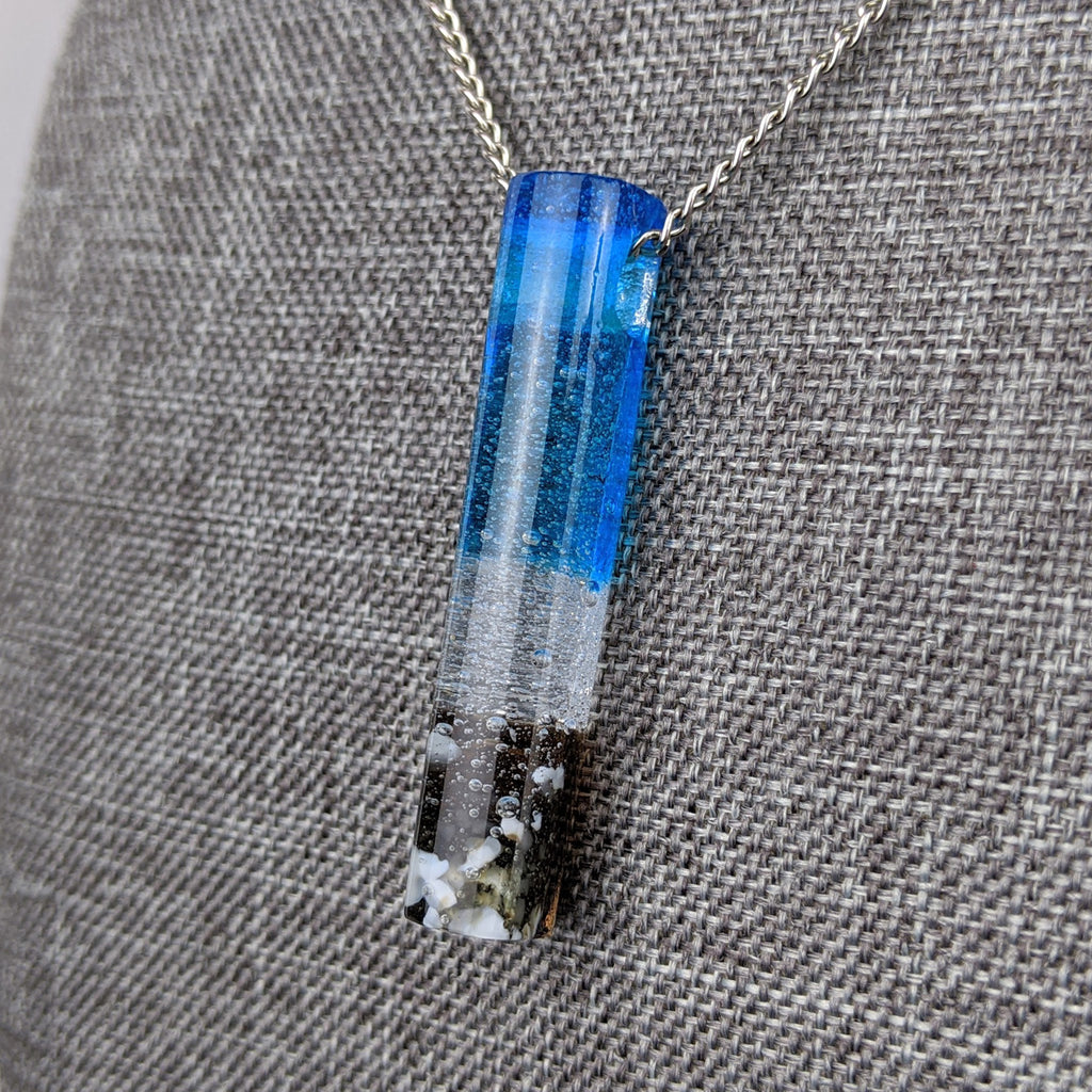 Bright Blue Sculpted Tube Bead Fused Glass Aquascape Necklace
