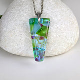 Aqua Lavender Mint, Fused Glass Beach Necklace, Glass Pendant, Dichroic Ocean Jewelry