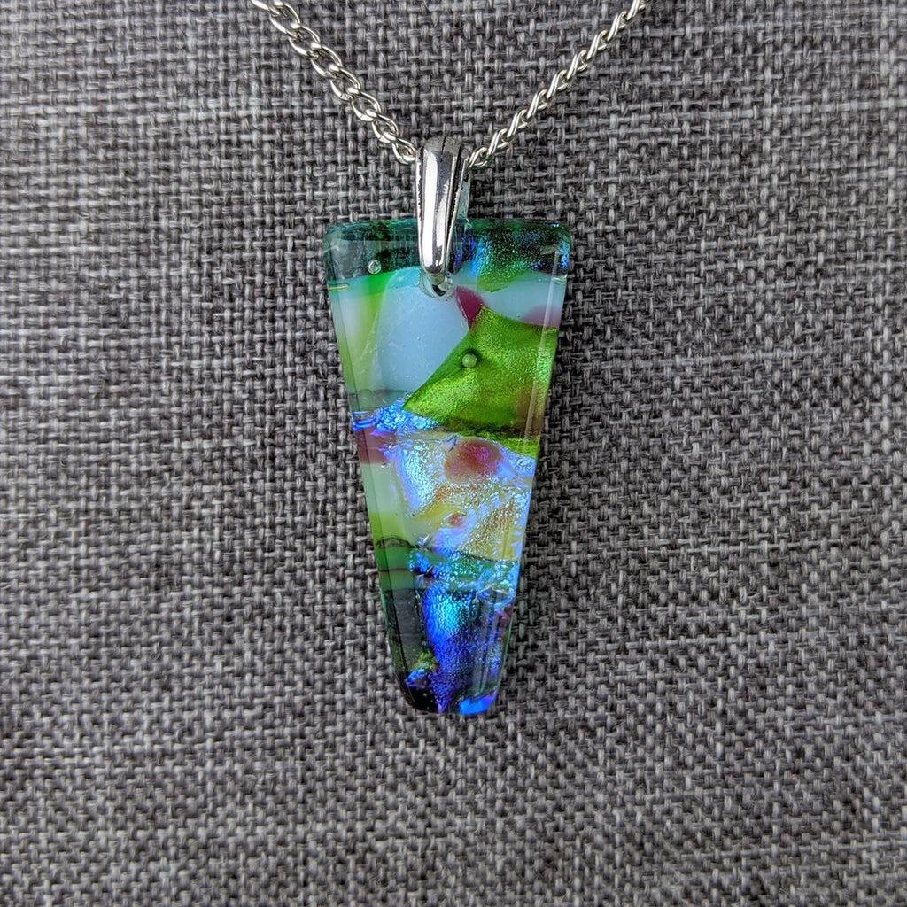 Aqua Lavender Mint, Fused Glass Beach Necklace, Glass Pendant, Dichroic Ocean Jewelry