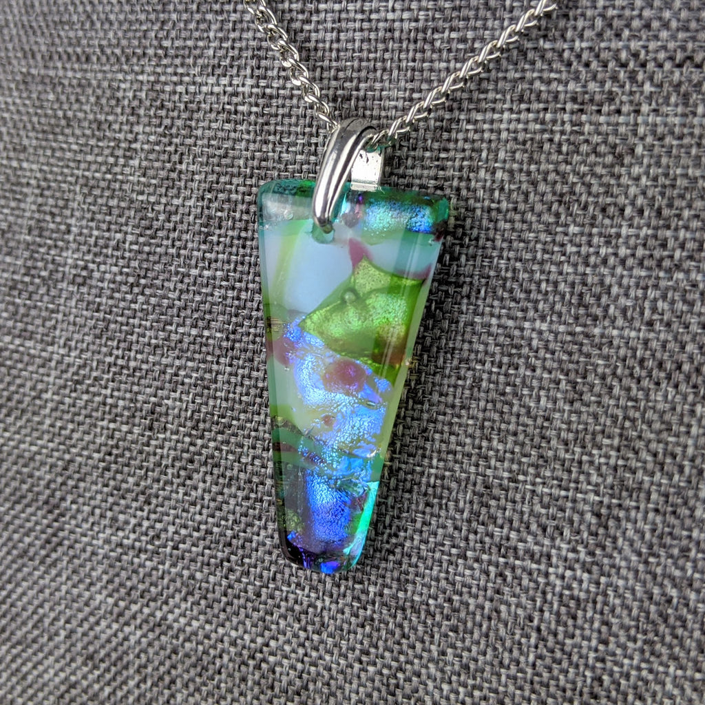 Aqua Lavender Mint, Fused Glass Beach Necklace, Glass Pendant, Dichroic Ocean Jewelry