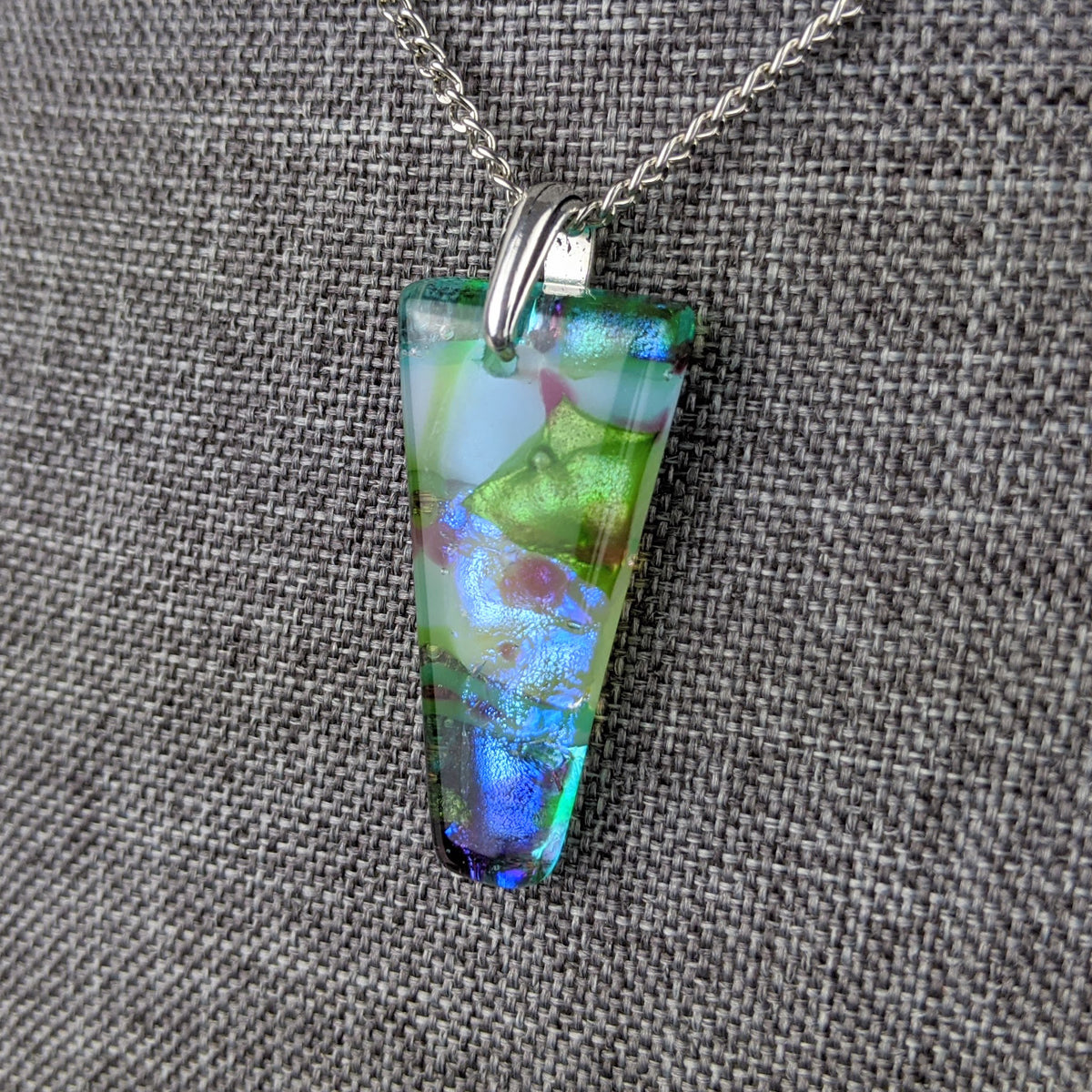 Aqua Lavender Mint, Fused Glass Beach Necklace, Glass Pendant, Dichroic Ocean Jewelry