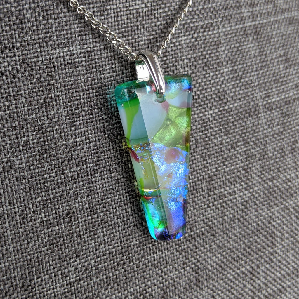 Aqua Lavender Mint, Fused Glass Beach Necklace, Glass Pendant, Dichroic Ocean Jewelry
