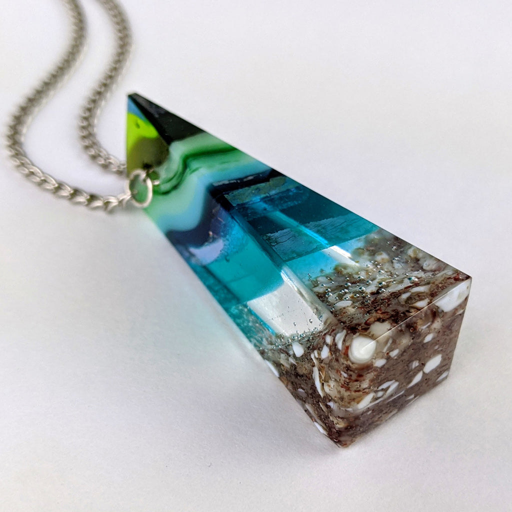 3D Aquascape Tower Pendant, Ocean Beach Necklace