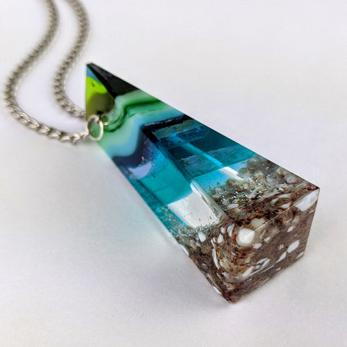 3D Aquascape Tower Pendant, Ocean Beach Necklace