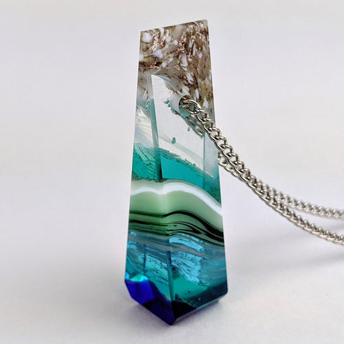 3D Aquascape Tower Pendant, Dichroic Ocean Beach Necklace