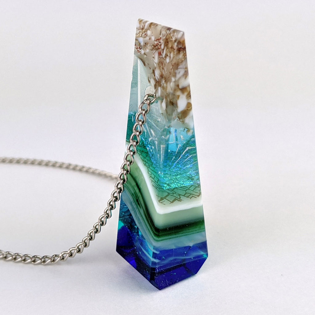 3D Aquascape Tower Pendant, Dichroic Ocean Beach Necklace
