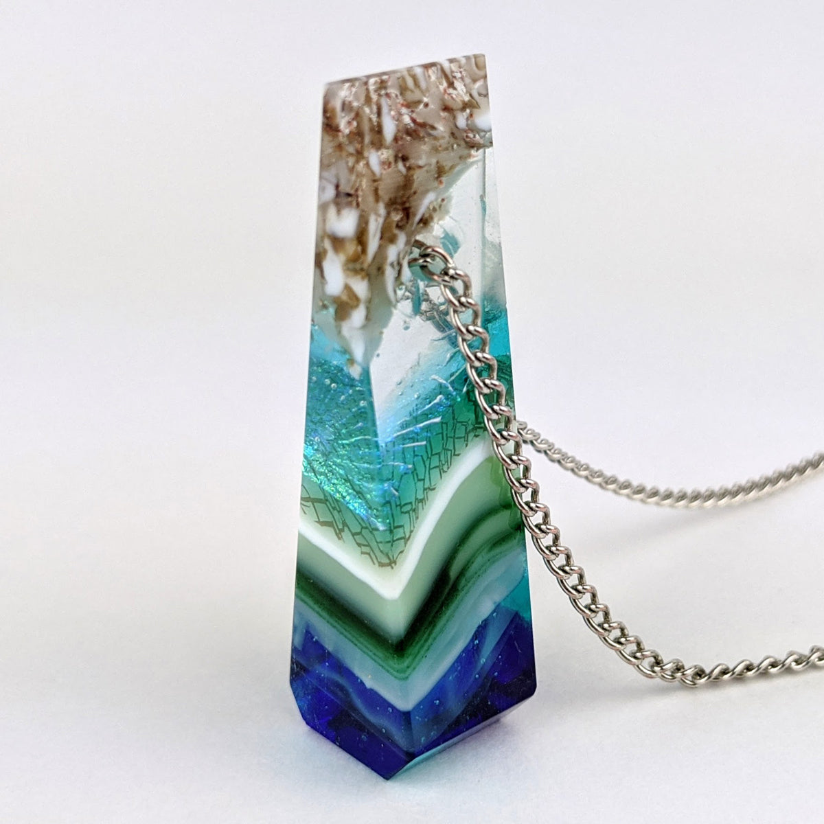 3D Aquascape Tower Pendant, Dichroic Ocean Beach Necklace