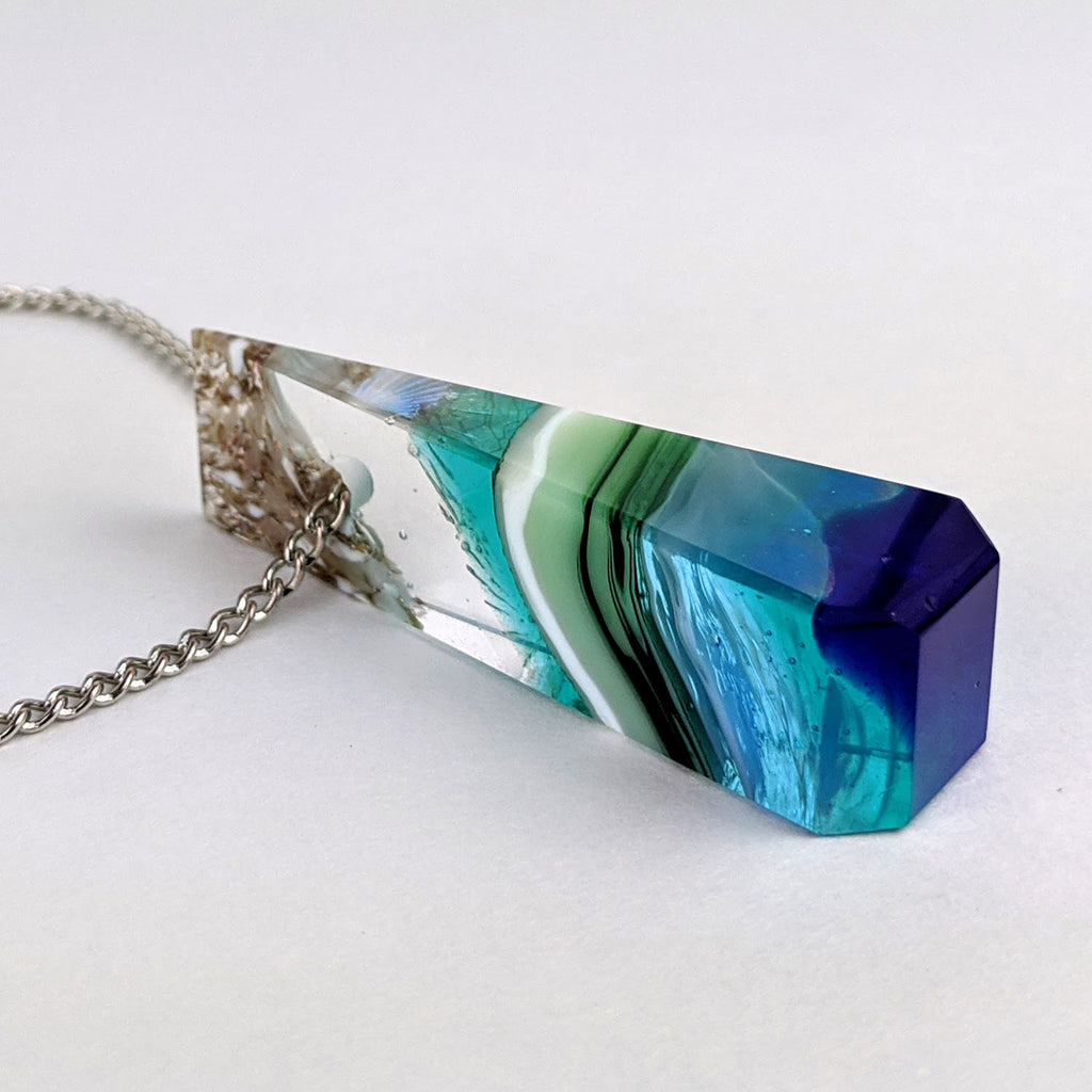 3D Aquascape Tower Pendant, Dichroic Ocean Beach Necklace
