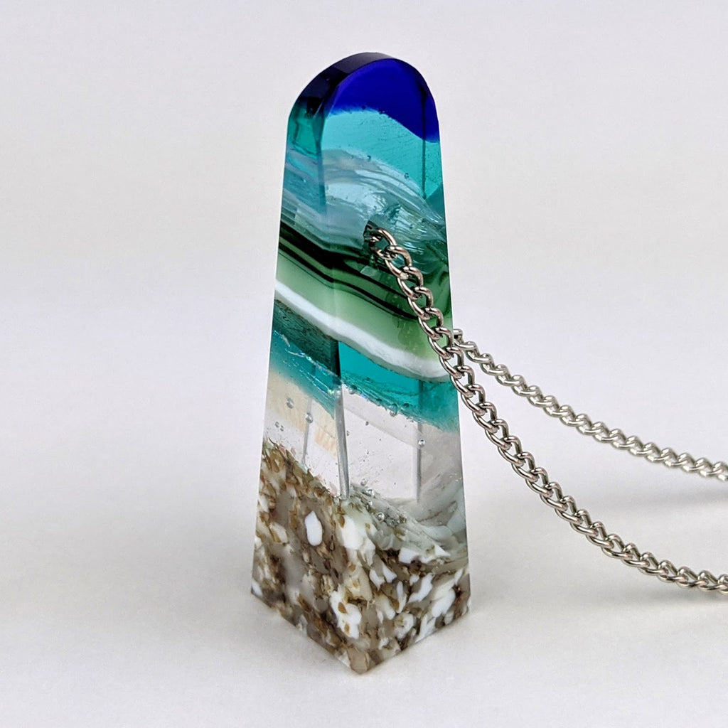 3D Aquascape Tower Pendant, Dichroic Ocean Beach Necklace