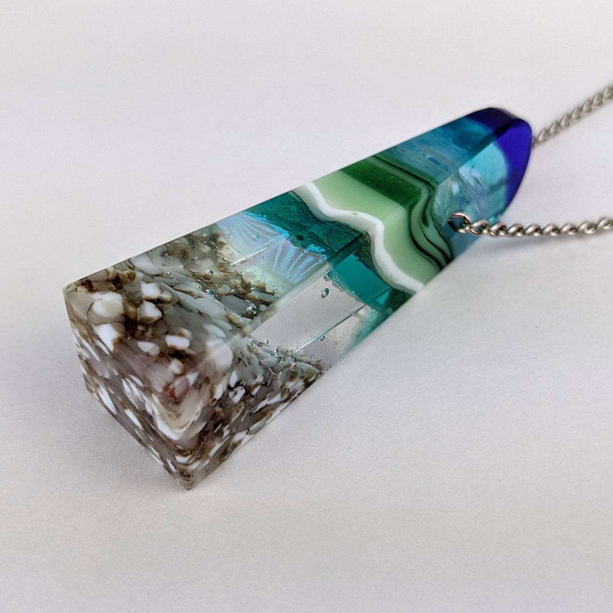 3D Aquascape Tower Pendant, Dichroic Ocean Beach Necklace