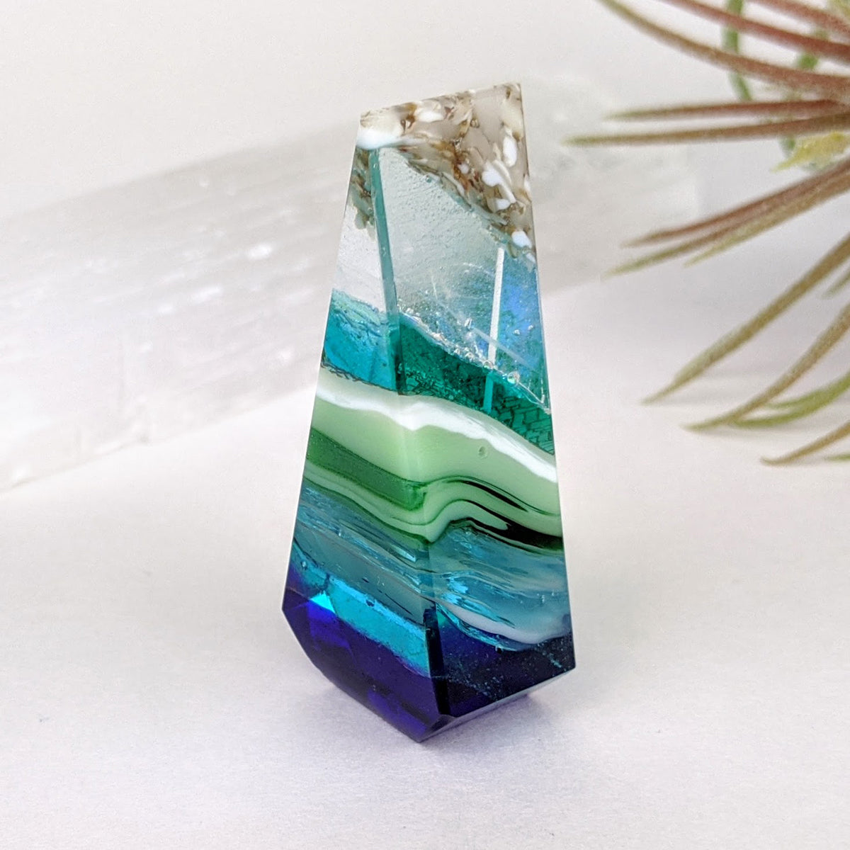 3D Aquascape Crystal Tower, Dichroic Ocean Beach Sculpture