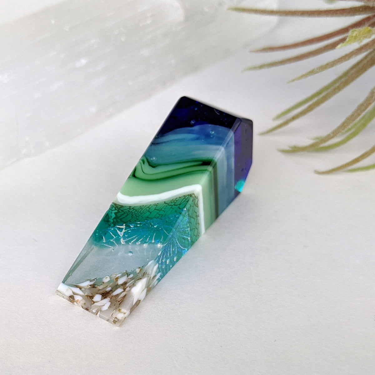 3D Aquascape Crystal Tower, Dichroic Ocean Beach Sculpture